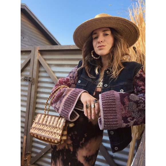 SOLD Woven Rattan Tan & Brown Mini Summer Bag - Picture 9 of 13